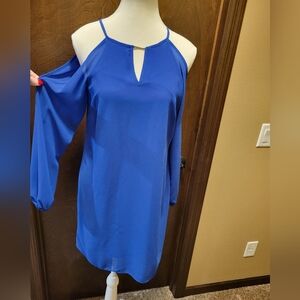 NWOT BCX Deep Royal Blue Dress with Long Sheer Sleeves